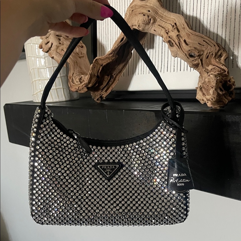 Prada Black and Silver Crystal Shoulder Bag